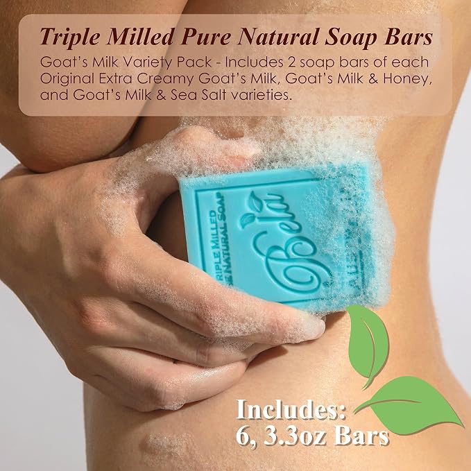 BELA Soap Bar Variety Pack, Pure Goats Milk, and Sea Salt, Long Lasting - Image 2