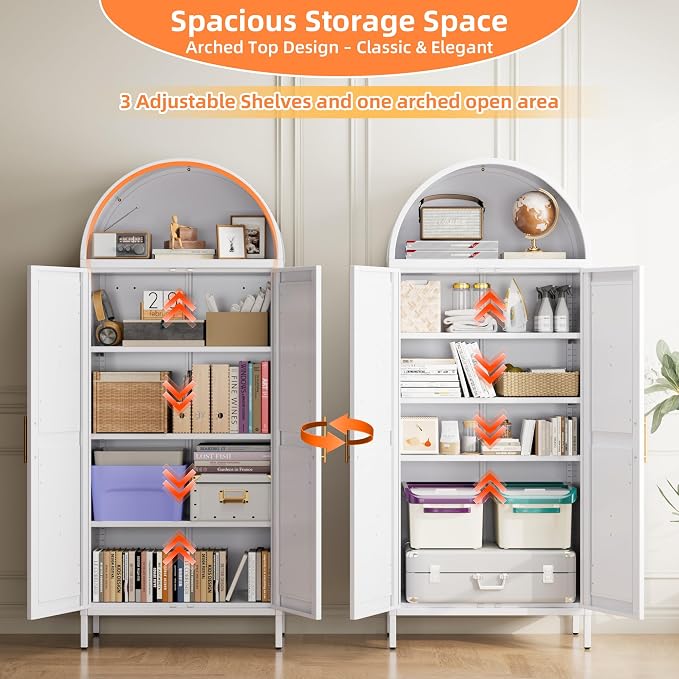 Kitchen Pantry Cabinet, 67in Tall Arched Storage Cabinet - Image 4