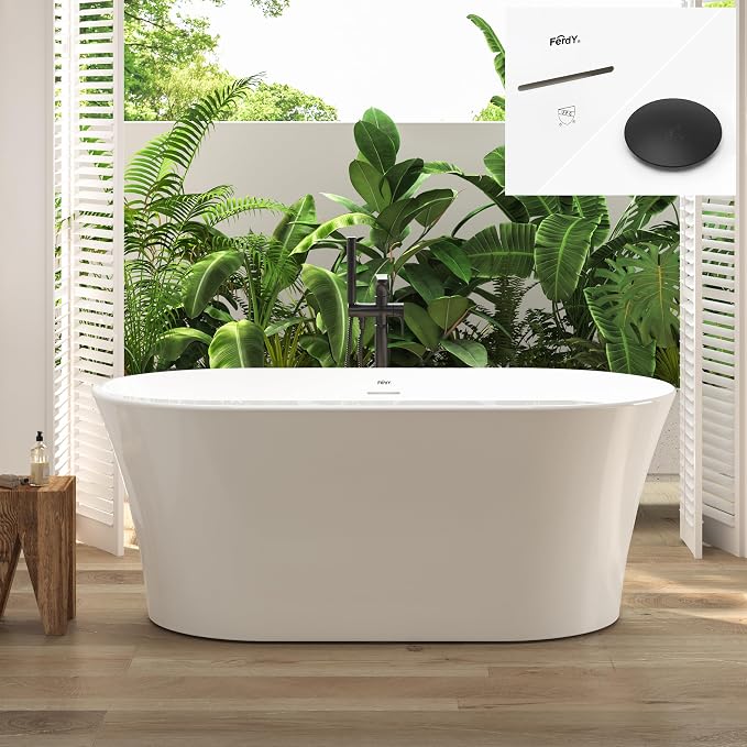 FerdY Mauritius 59" Acrylic Freestanding Tub, Oval Contemporary Soaker Tub by FerdY