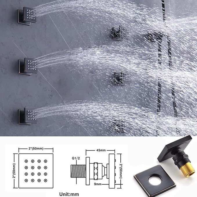 12"+8"+8" Triple Shower Heads Shower System Oil Rubbed Bronze Body Jets Shower - Image 5