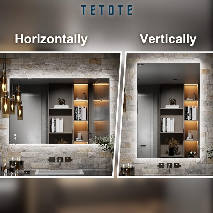 TETOTE 24 x 36 Inch LED Mirror Backlit Bathroom, Anti-Fog Mirror - Image 8