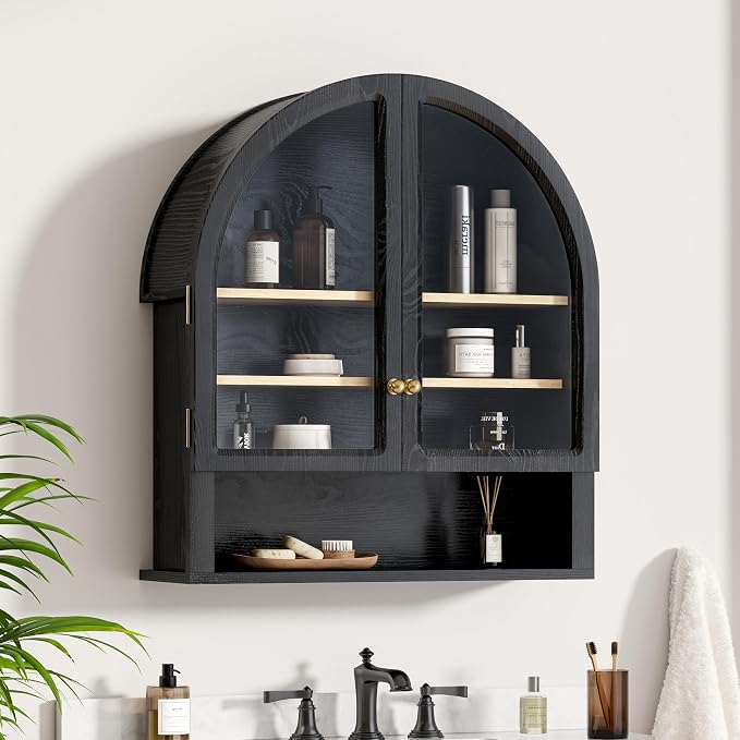 Large Arched Wall Cabinet with Acrylic Door, Wood Wall Mounted Bathroom Cabinet by MoomJiee