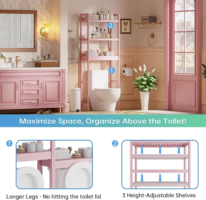SMIBUY Bathroom Storage Shelf, Bamboo Over-The-Toilet Organizer Rack, - Image 5
