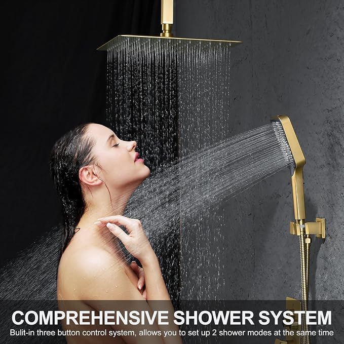 Bathtub Shower Faucet Set with Pressure Balance Valve, Brushed Gold - Image 5