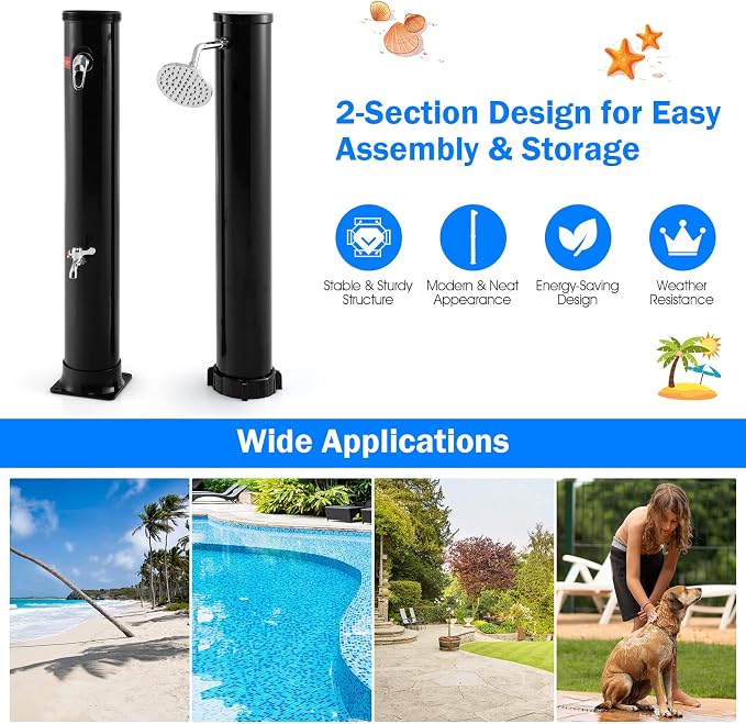 Giantex 7.2 FT 10 Gallon 2-Section Solar-Heated Outdoor Shower, Pool Shower - Image 9
