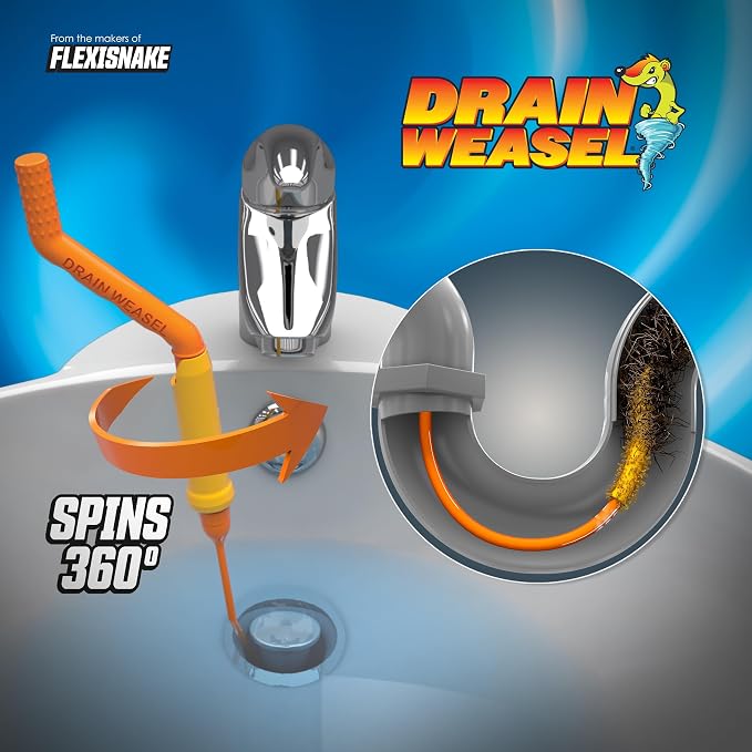 FlexiSnake Drain Weasel Sink Snake Hair Clog Remover Tool, Bathtub Cleaner - Image 2