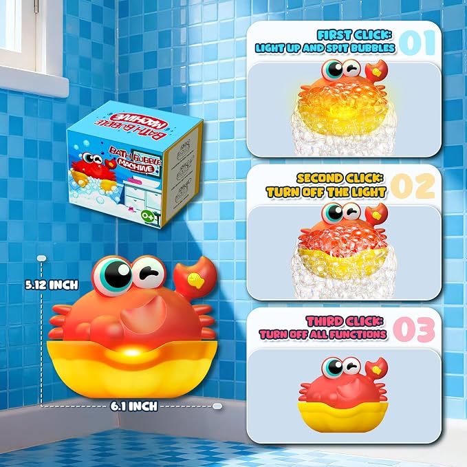 Bath Toys for Kids Ages 1-3, Light Up Baby Bath Toys Crab Bubble Maker - Image 7