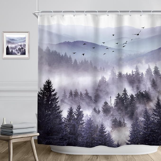 Riyidecor Purple Mountain Shower Curtain 72Wx78H Inch Nature Scenery Landscape - Image 3