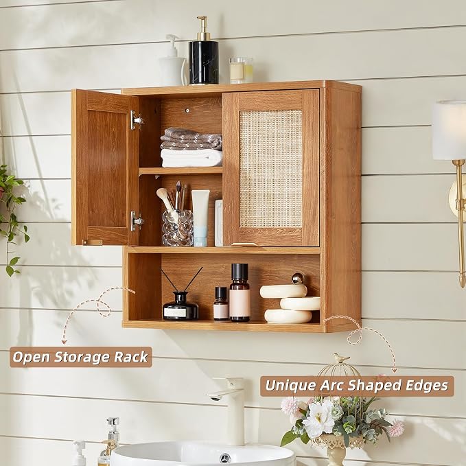 LEYAOYAO Rattan Bathroom Wall Cabinet, Boho Medicine Cabinet - Image 4