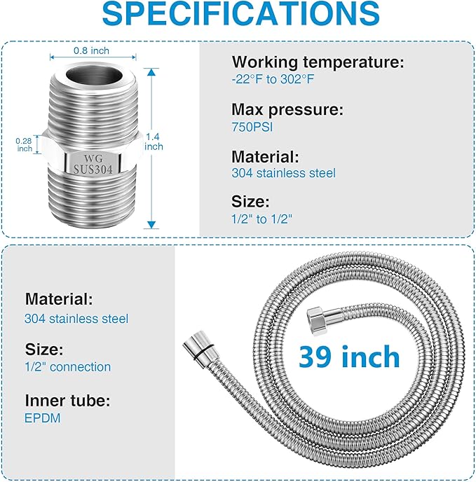 Dreyoo 1 Pack 39 Inch Shower Hose - Image 2