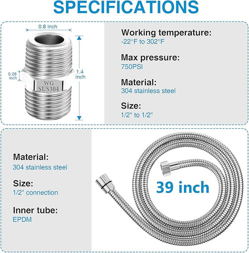 Dreyoo 1 Pack 39 Inch Shower Hose - Image 2