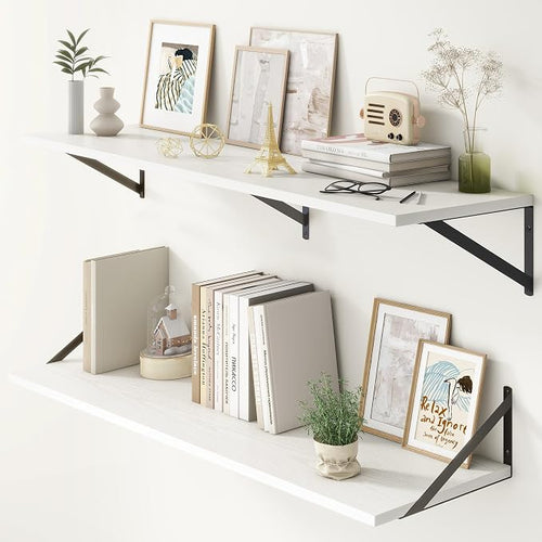 12 Inch Deep Floating Shelves, Deep Wall Shelves Bracket Set of 2, Large by FunMemories