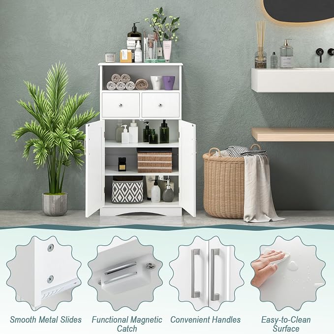 Tangkula Bathroom Cabinet, Floor Standing Storage Organizer w/2 Drawers & 2 - Image 6