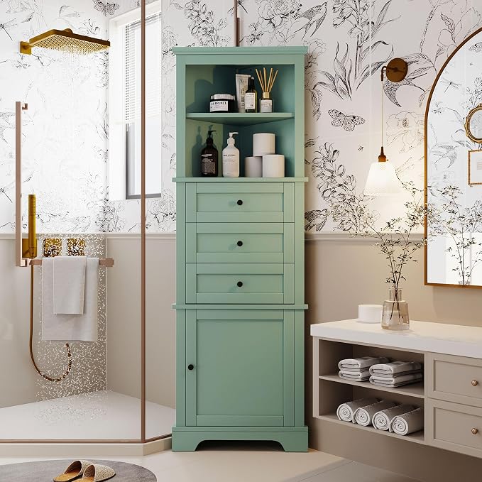 69" H Tall Corner Cabinet with Adjustable Shelves and Drawers, Storage - Image 5