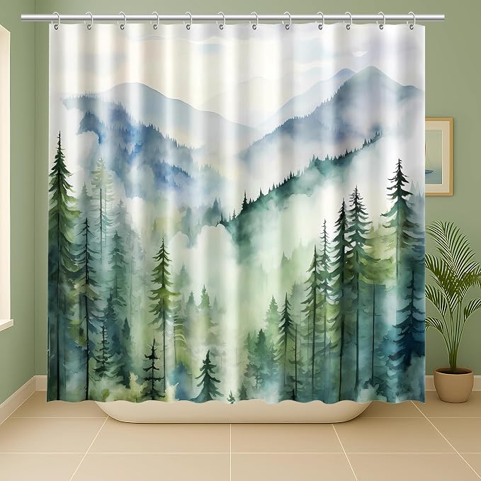 Coveted Goods Mountain Forest Shower Curtain 72” x 72”, Waterproof Polyester - Image 3