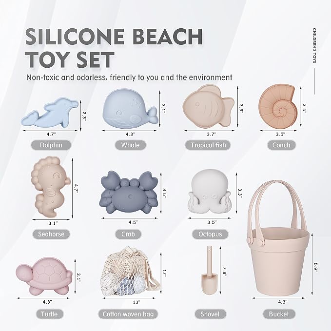 MarcZero 11Pcs Silicone Beach Toys, Modern Baby Beach Toys, Travel Friendly - Image 2