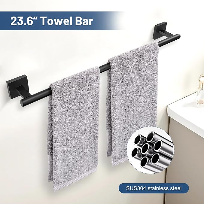 TURS Matte Black 5 Piece Bathroom Hardware Accessories Set, SUS304 Stainless - Image 2