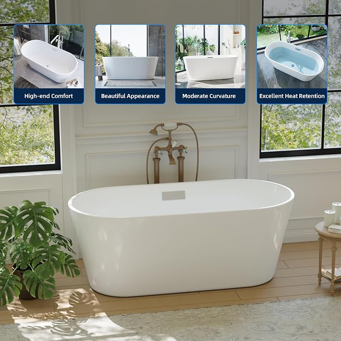 67" Acrylic Freestanding Bathtub, Deep Soaking Tub - Image 5