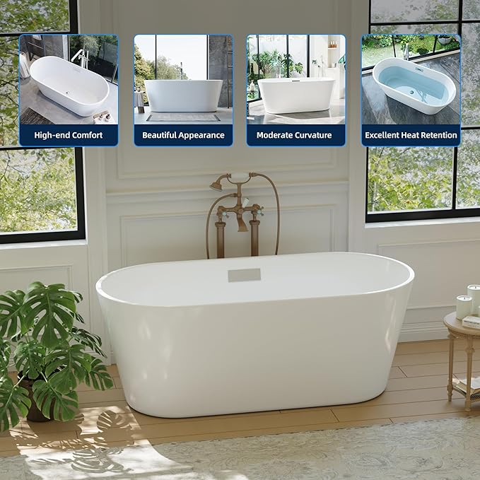 59" Acrylic Freestanding Bathtub, Deep Soaking Tub - Image 5