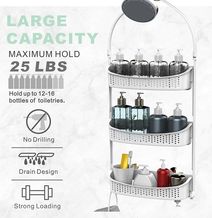 Heavy duty shower caddy hanging; 3 tiers supper large plastic shower basket - Image 5