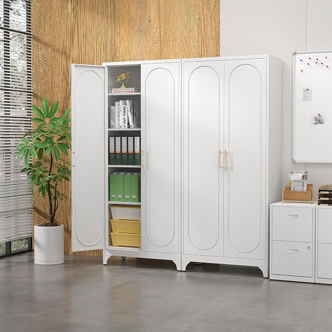 Kitchen Pantry Cabinet, 75 Inch White Metal Storage Cabinet - Image 5