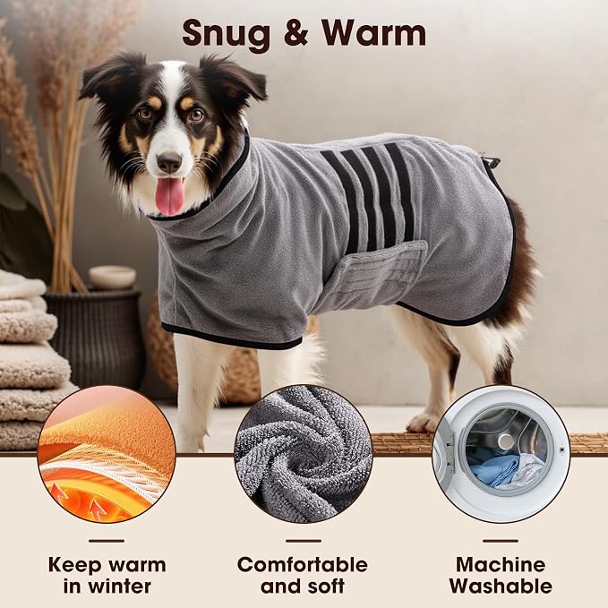 Microfibre Dog Bathrobe Dog Towel Wrap Super Absorbent Dog Drying Coat Bath Robe - Image 2