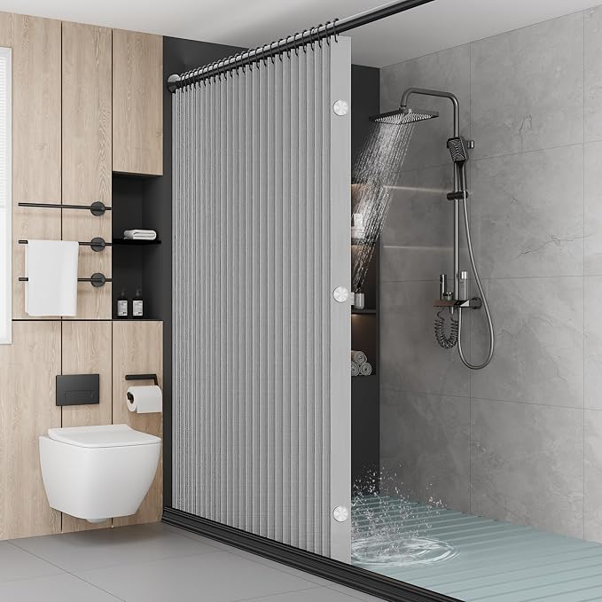 Bathroom Magnetic Folding Shower Curtain, Accordion-Style Shower Curtain by Unknown
