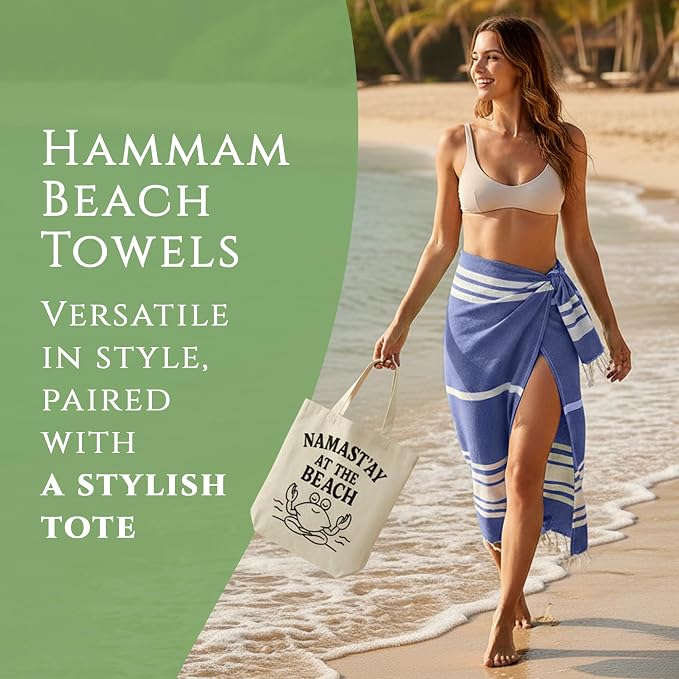 Turkish Cotton Beach Towel Pack of 4 & 1 Boho Tote Bag - Image 2