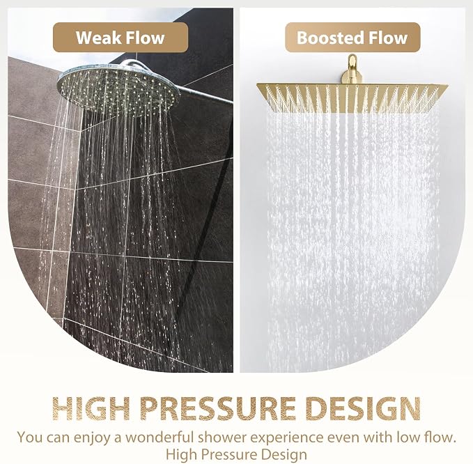 Gold Rain Shower Head, 16 Inch Ultra Thin 304 Stainless Steel Square Rainfall - Image 4