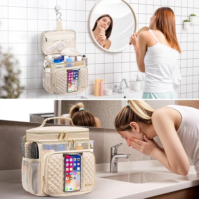 Large Leather Toiletry Bag for Women Men, Bathroom Bag, Water Resistant Shower - Image 8