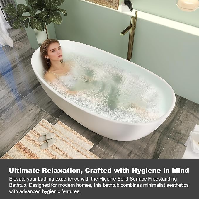 55" Premium Solid Surface Freestanding Bathtubs, Contemporary Design Stand - Image 3