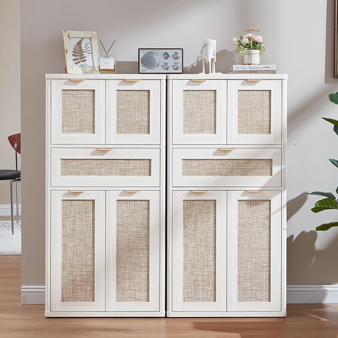 LEYAOYAO 48" Tall Storage Cabinet Set of 2, Rattan Bathroom Floor Cabinets - Image 9