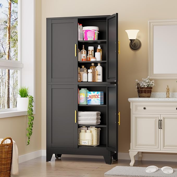 75.2" Tall Metal Pantry Cabinet, Storage Cabinets - Image 7