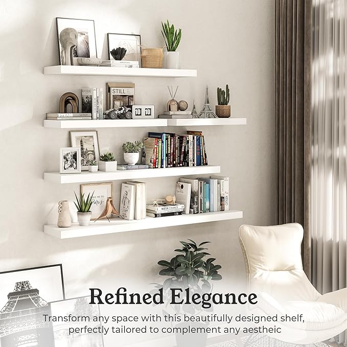 Floating Shelves for Wall, 9.3" Deep Wall Mounted Wood Shelves for Bathroom - Image 5