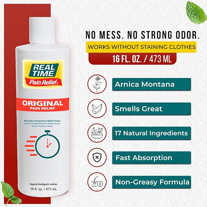 Real Time Pain Relief Cream 16oz Bottle | 17 Natural Ingredients: 1.25% Menthol - Image 2