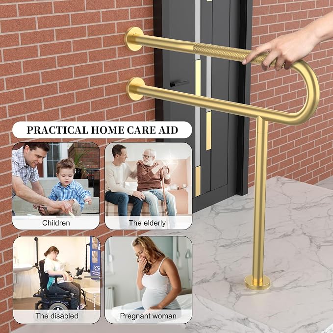 Toilet Support Rail 31.3X 31.5 Inch, Munzong Anti-Slip Gold Handicap Grab Bar - Image 5