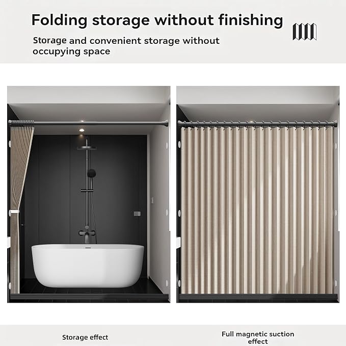 Bathroom Magnetic Folding Shower Curtain, Accordion-Style Shower Curtain - Image 5
