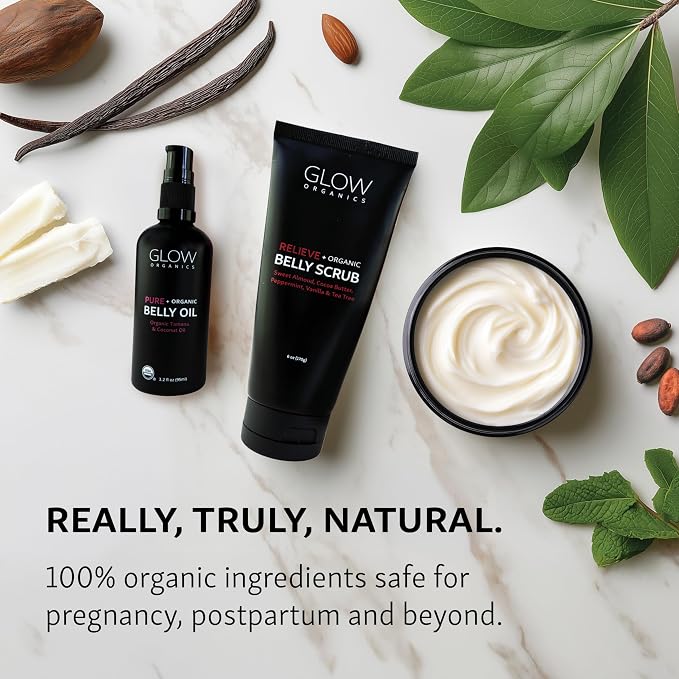 Glow Organics Stretch Mark Cream Belly Butter, Scrub and Oil, 3-Step Pregnancy - Image 5