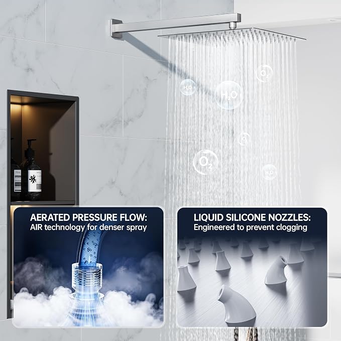 16 Inch Luxury Rain Shower Faucet Set, Brushed Nickel Shower System - Image 4