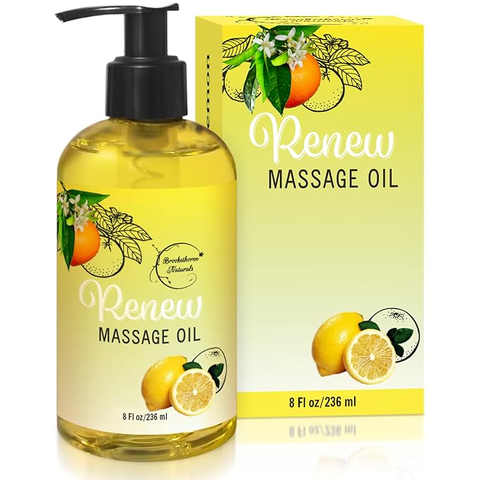 Renew Massage Oil with Orange, Lemon & Peppermint Essential Oils by BrookethorneNaturals