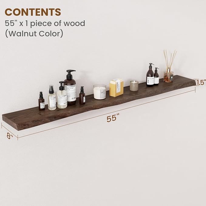 Floating Shelves for Wall Decor, Rustic Solid Elm Wood Live Edge Floating - Image 2