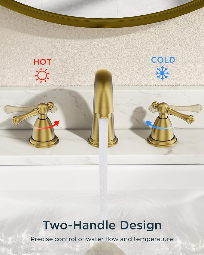 FORIOUS Brushed Gold Faucet for Bathroom Sink 3 Hole, 8 Inch Widespread - Image 5