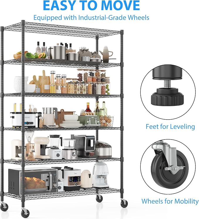 Homdox Heavy Duty Storage Shelves, 6 Tier Wire Shelving Unit - Image 6