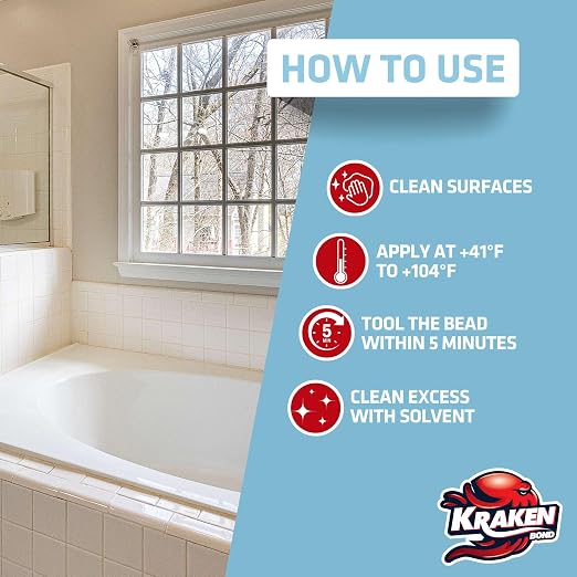 Kraken Bond Premium Kitchen and Bathroom Silicone Caulk Clear - Image 3