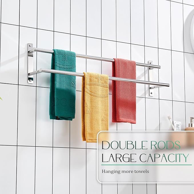 KOKOSIRI Bathroom Towel Racks 32 Inch Double Towel Bars Bath Towel Holder Towel - Image 4