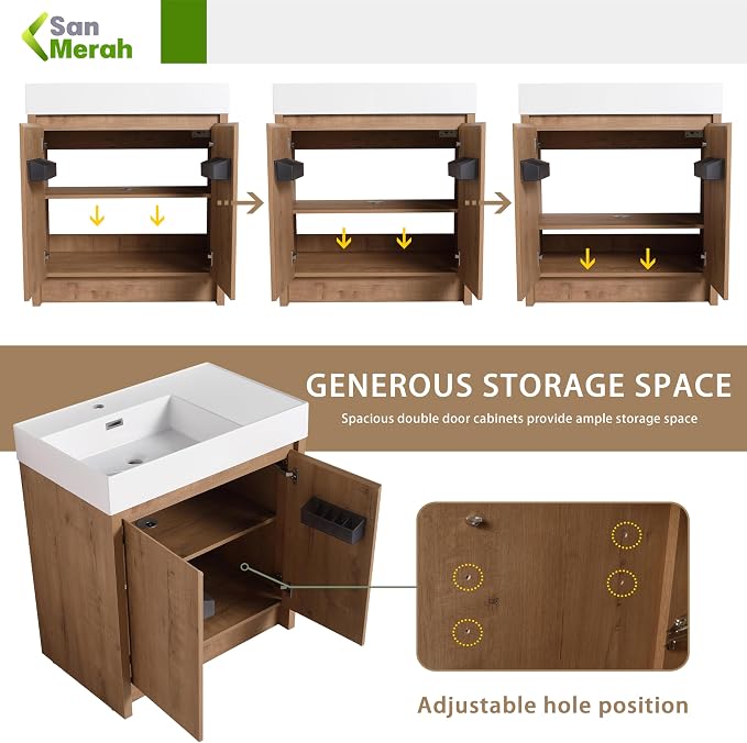 30 inch Bathroom Vanity with Sink, Single Resin Sink Freestanding Bathroom - Image 5