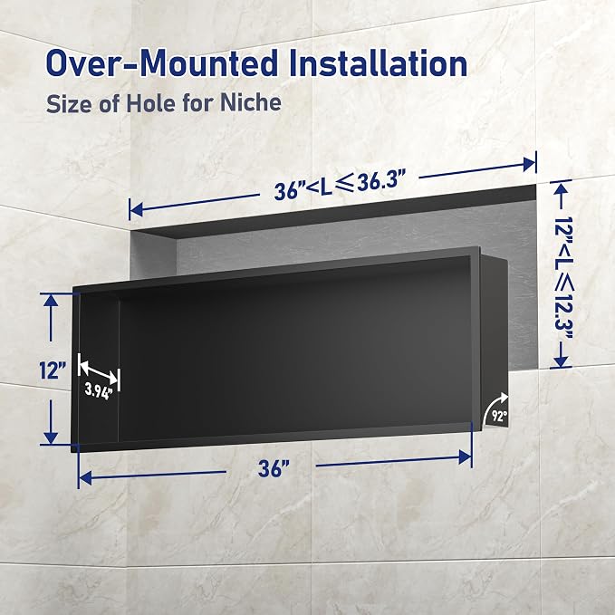 Stainless Steel Shower Niche 36" X 12" Matte Black No Tile Needed Horizontal - Image 3