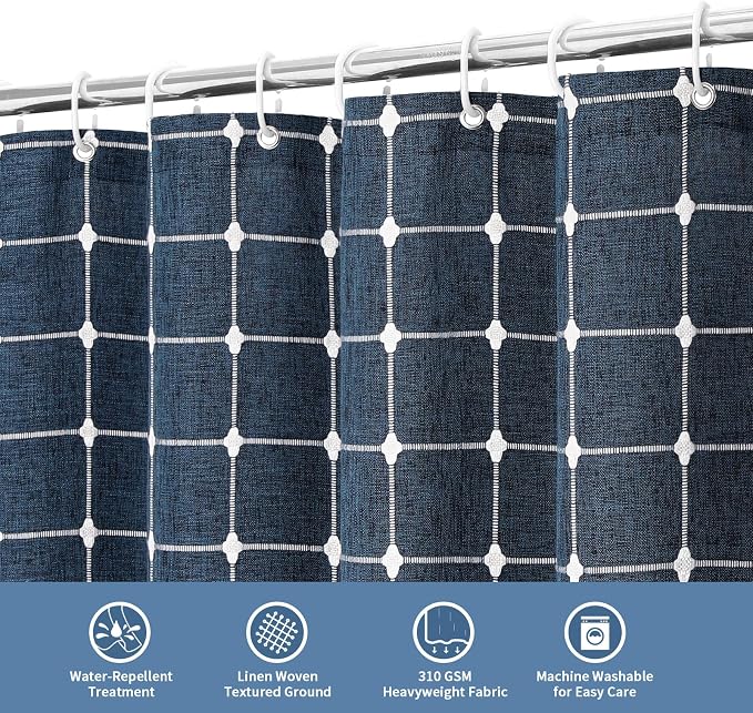 MitoVilla Navy Blue Boho Shower Curtains - Image 3