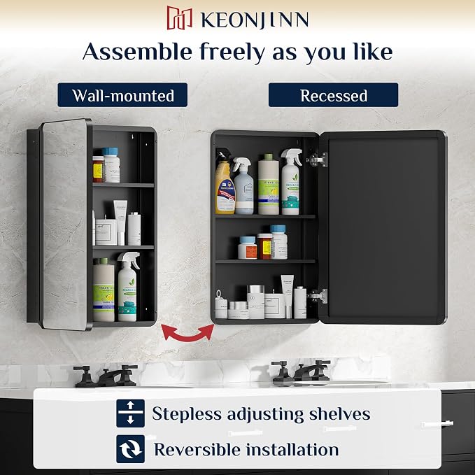 Keonjinn 15 x 36 Inch Black Slim Medicine Cabinets, Narrow Bathroom Medicine - Image 6