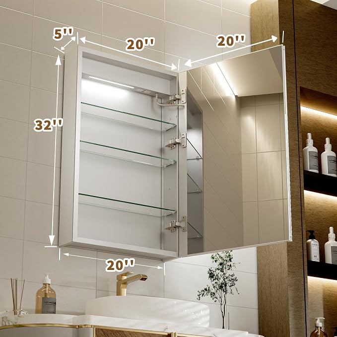 Lighted Medicine Cabinet with Mirror, Stepless Dimming & Defog, Right Open - Image 2